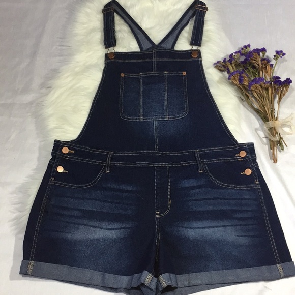 dark wash overall shorts